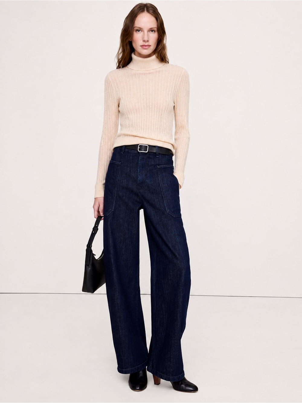 J. Crew | Featherweight Cashmere Turtleneck Sweater w/ Rhinestones ~ Small